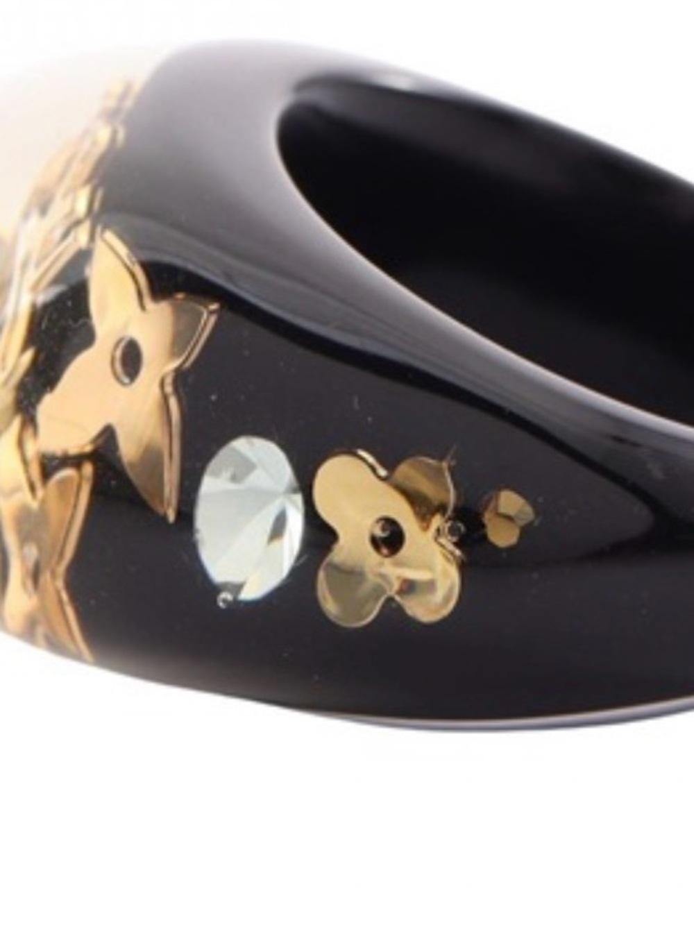 Rare Louis Vuitton Black Resin Ring with Gold Monogram Accents